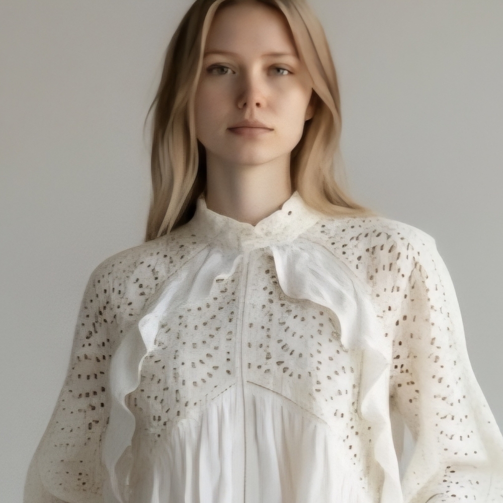 PS The Label Anthropologie Ivory Ruffle Lace Eyelet Blouse Womens Small Boho